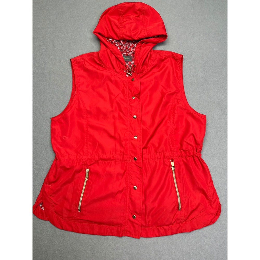 Casual Identity Utility Vest‎ Womens XL Red Hooded Snap Front Drawstring Waist